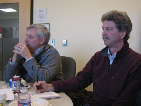 Matt Doiron and Jeff Beaudry listen intently