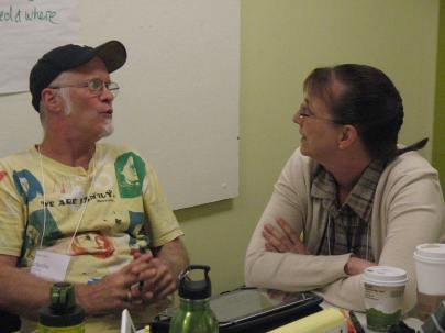 Visual art teacher Charlie Johnson and music teacher Patti Gordan 