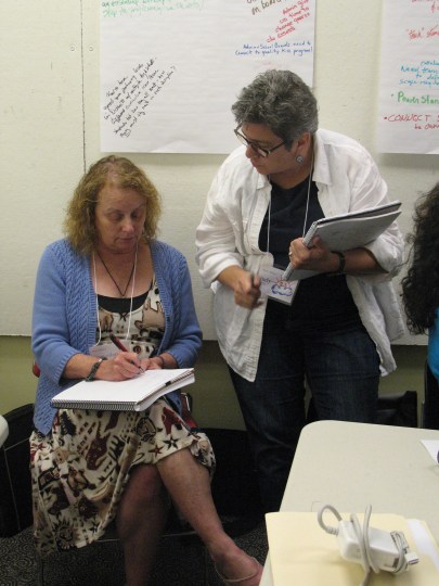 Dance teacher MaryEllen Schaper and Early Childhood/music educator Judy Fricke compare notes