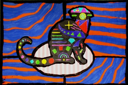 "Ipcar Cat" mixed media by Kristin of Windsor Elementary School, submitted by her art teacher Genevieve Keller
