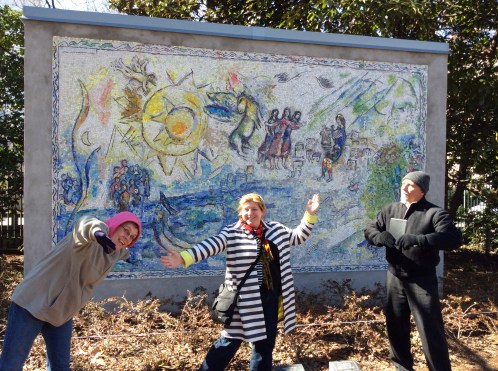 Danette and her two colleagues in Washington, D.C. at a Chagall mosaic.