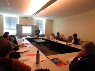 Molly Ockett Middle School Visual Art teacher Samantha Davis presents her workshop to critical friends 