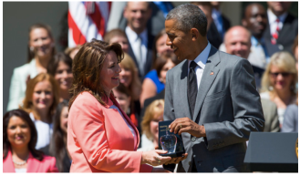 President Obama presents the 2015 National Teacher of the Year award to Shanna Peeples on April 29 at the White House