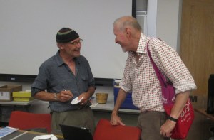 Teaching Artists, Martin Steingesser and Martin Swinger chat during the Maine Arts Leadership Initiative professional development opportunity 