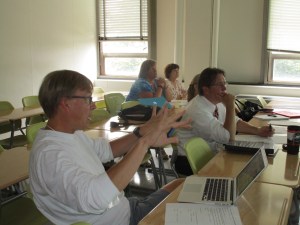 Rob Westerberg, Nancy Kinkade, Holly Leighton, (hidden) Shari Tarleton, and Virgil Bozeman provide feedback