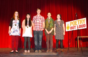 Southern Region State Finalists left to right: Charlotte Benoit, Greely High School; Rose Horowitz, Mt. Ararat High School; Ben Millspaugh, Waynflete School; Sylvia Holland, Maine Coast Waldorf School; Shilo Munsen, Freeport High School