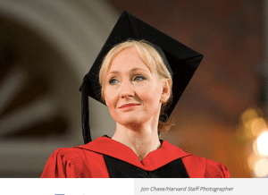 J.K. Rowling acknowledges applause following the awarding of her honorary degree.
