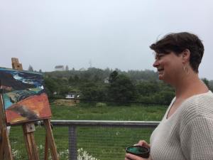 Krisanne Baker working on the deck of her Monhegany residency studio, 2016