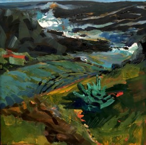 Krisanne Baker Little Spruce Sentinel at Lobster Cove, 2016, Oil on panel, 24 x 24 inches